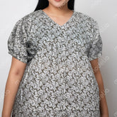 Feeding Frock Alia Cut, Free Size, Ankle Length, Tie-Up, Puff Sleeve Sleepwear in Softest Cotton Fabric (Bra Size 34"-38" | 50”-52″ length)